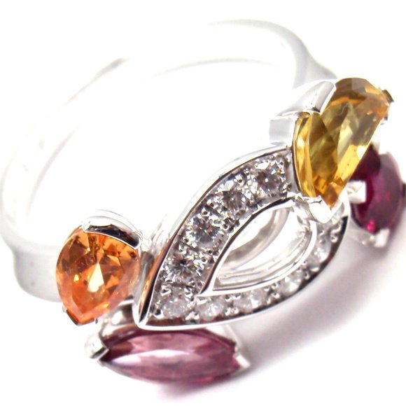 Authentic CARTIER Sorbet 18k White Gold Diamond Tourmaline Sapphire Ring Size 50 - Picture 2 of 9